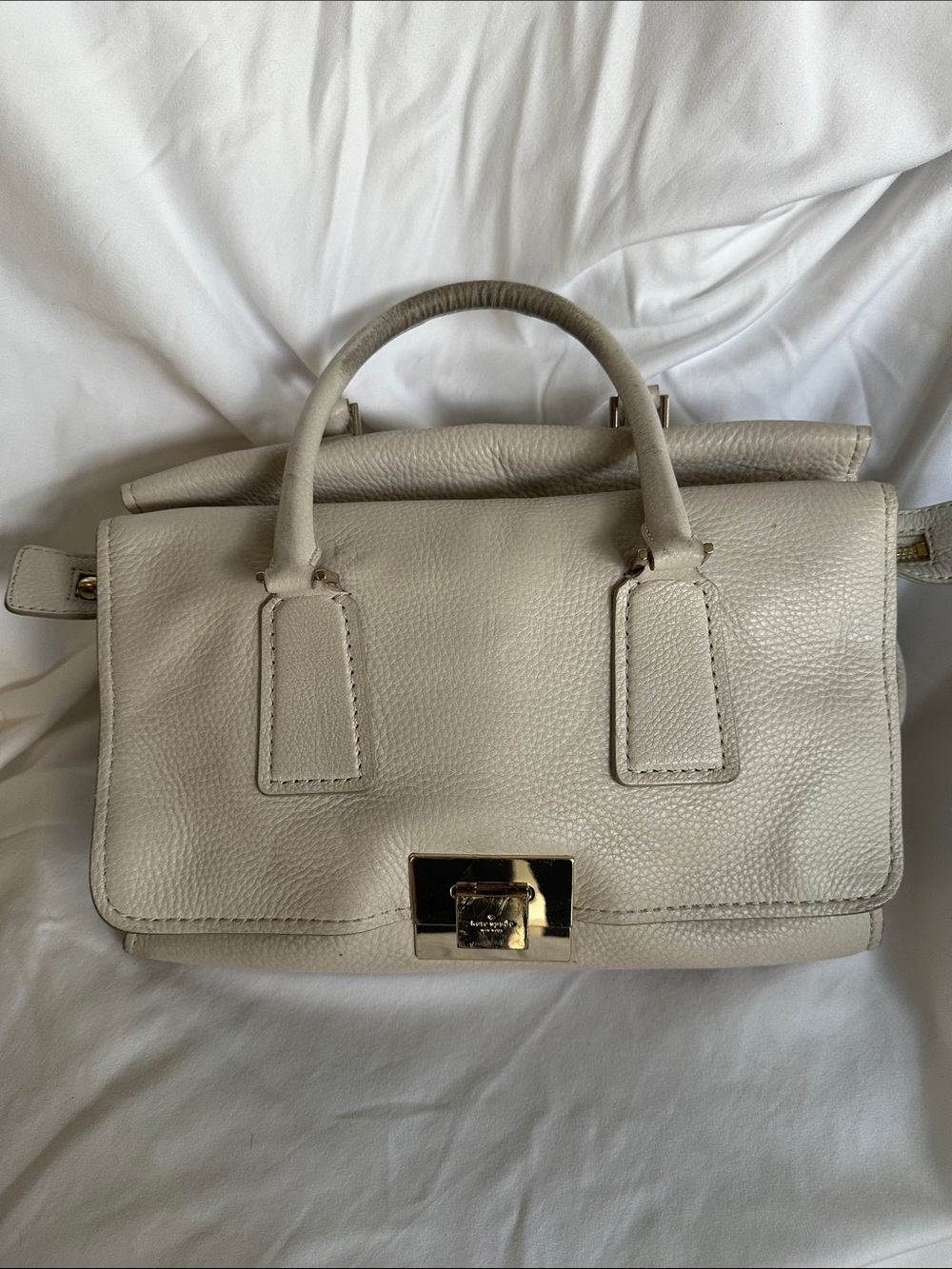 kate spade Cream Leather Top-Handle Satchel with Gold Hardware